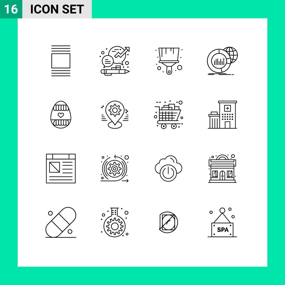 conjunto moderno de 16 contornos y símbolos, como elementos de diseño de vectores editables del gráfico mundial de pincel infográfico de huevo
