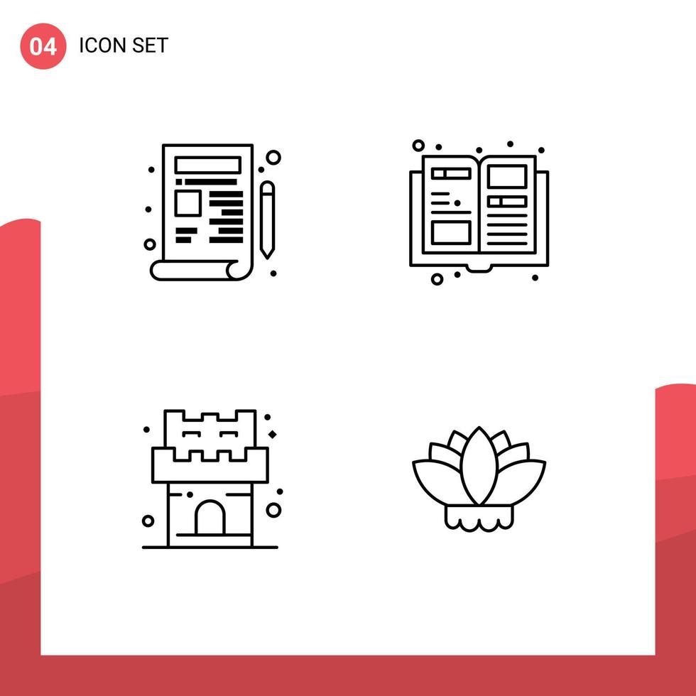 Stock Vector Icon Pack of 4 Line Signs and Symbols for blueprint sand drawing magazine china Editable Vector Design Elements