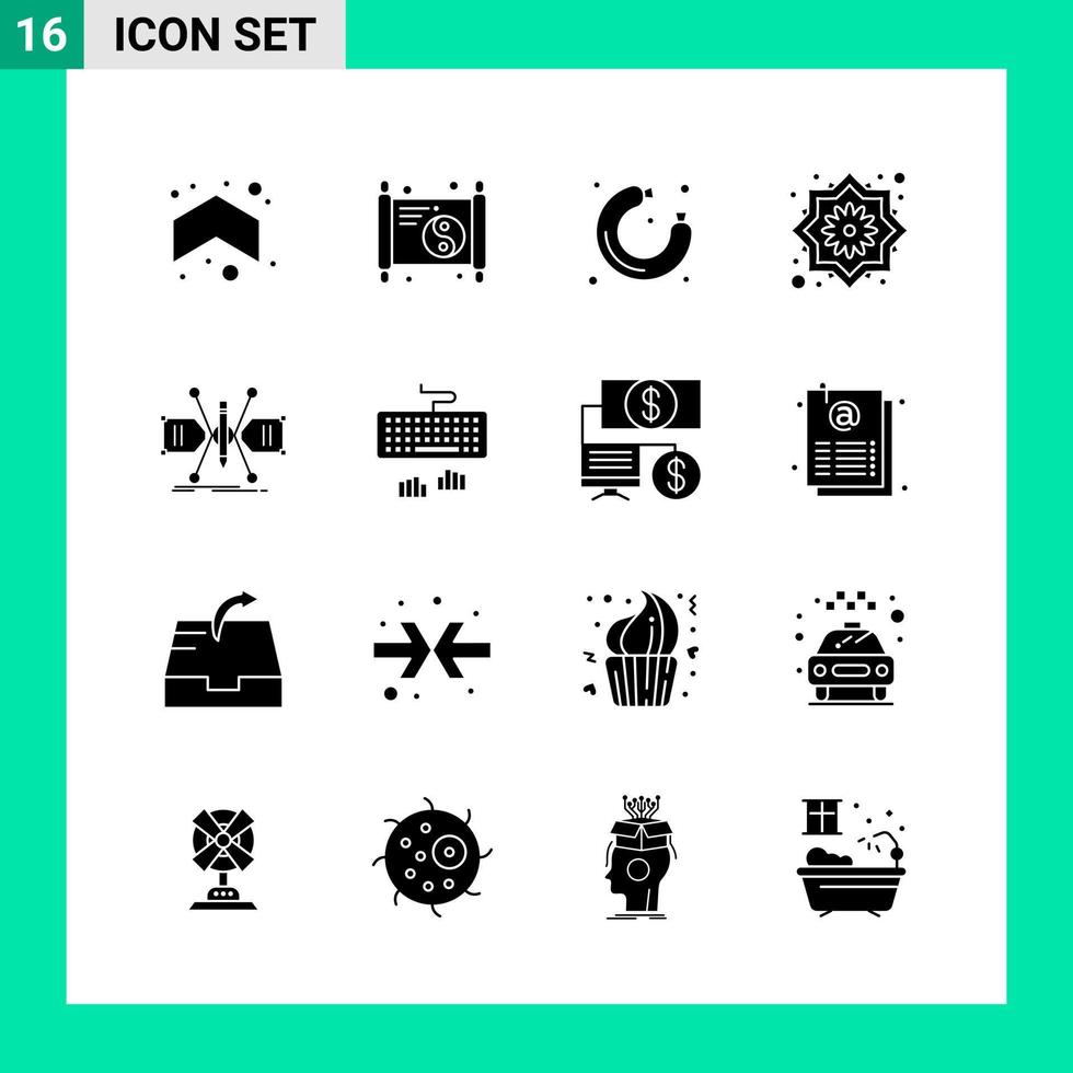 Pack of 16 Solid Style Icon Set Glyph Symbols for print Creative Signs Isolated on White Background 16 Icon Set Creative Black Icon vector background