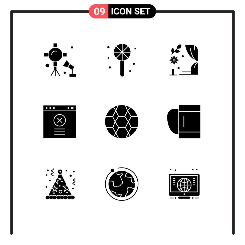 User Interface Pack of 9 Basic Solid Glyphs of soccer ball arch website block Editable Vector Design Elements