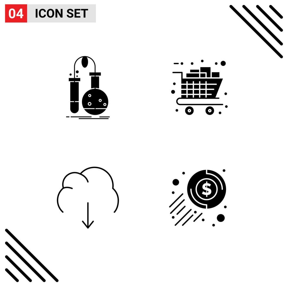 Set of 4 Modern UI Icons Symbols Signs for testing shopping lab black friday data Editable Vector Design Elements