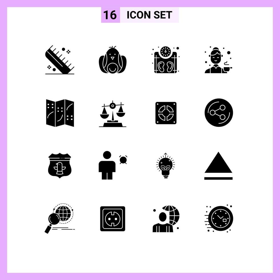 16 Universal Solid Glyph Signs Symbols of tea female easter cook weight Editable Vector Design Elements