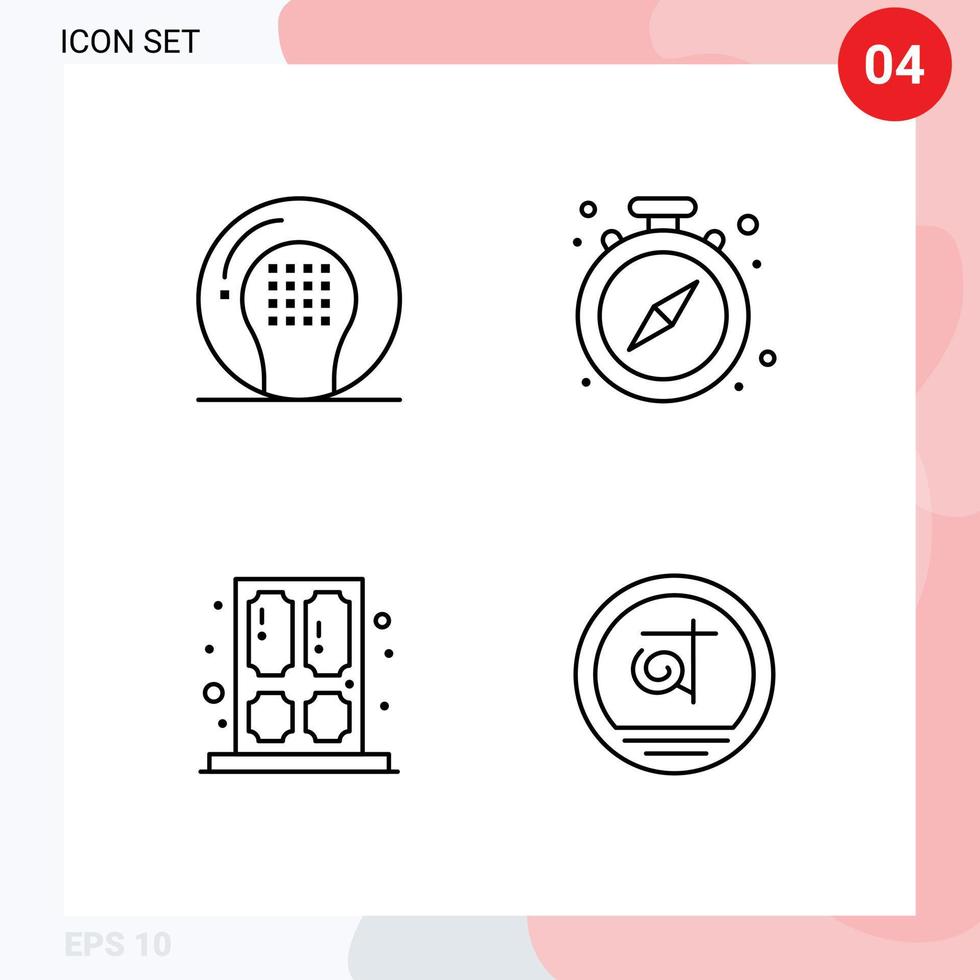 Pack of 4 creative Filledline Flat Colors of activities door game stop house Editable Vector Design Elements
