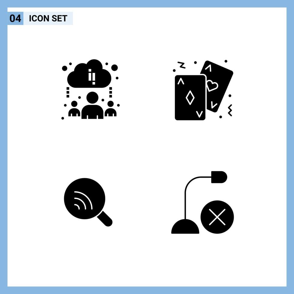 User Interface Pack of 4 Basic Solid Glyphs of cloud research cards casino signal Editable Vector Design Elements