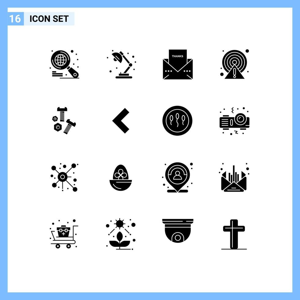 User Interface Pack of 16 Basic Solid Glyphs of nut point letter circle alert Editable Vector Design Elements