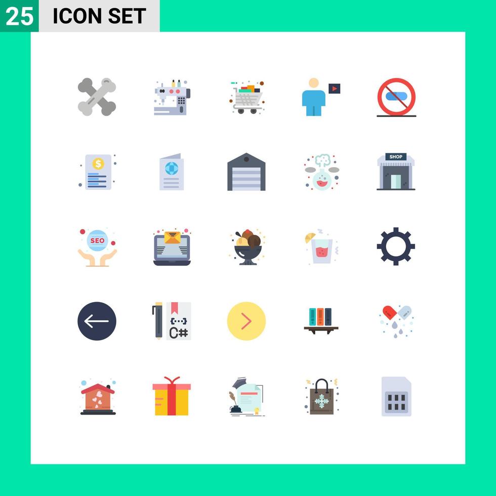 Pack of 25 Modern Flat Colors Signs and Symbols for Web Print Media such as playback body tailoring avatar cart Editable Vector Design Elements