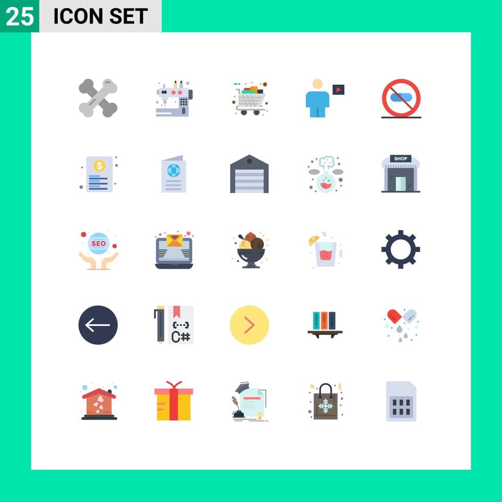 paquete de 25 signos y símbolos de colores planos modernos para medios de impresión web, como elementos de diseño de vectores editables de carro de avatar de sastrería de cuerpo de reproducción