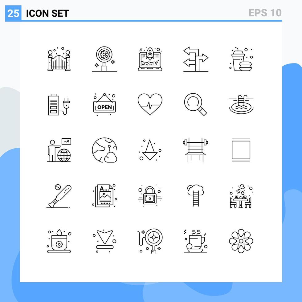 paquete de línea de vector editable de 25 líneas simples de acumulador navegación de bebida de cohete rápido elementos de diseño de vector editable