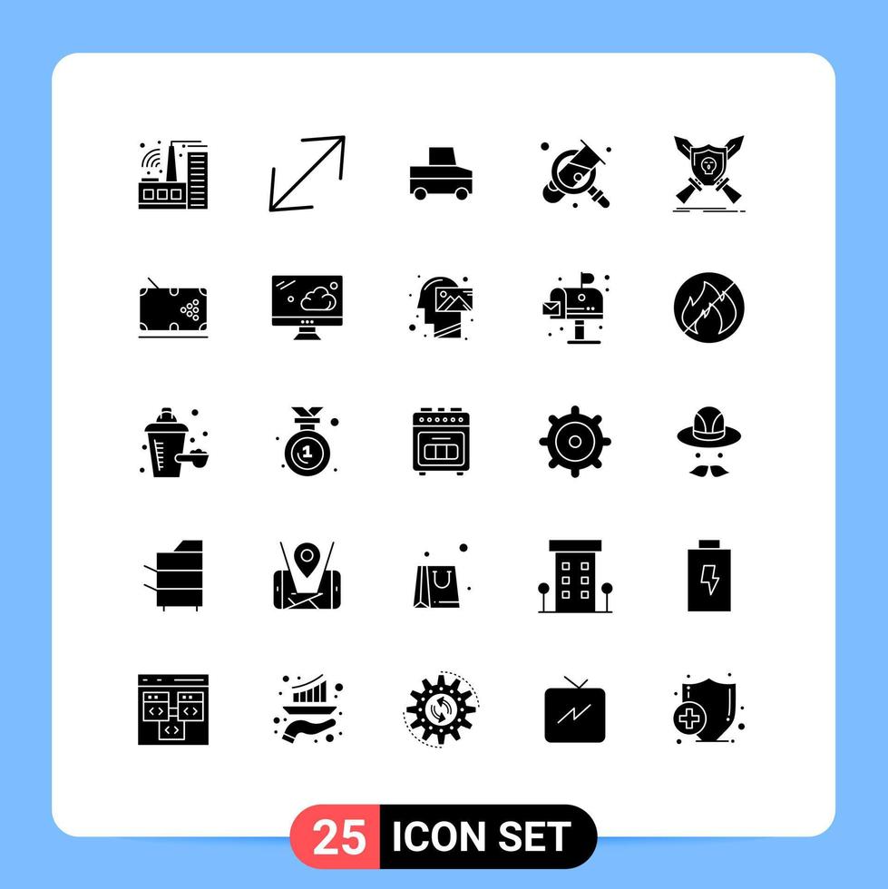 Solid Glyph Pack of 25 Universal Symbols of swords game truck emblem search Editable Vector Design Elements