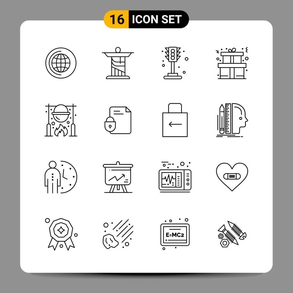 Paquete de 16 iconos negros símbolos de contorno signos para diseños receptivos sobre fondo blanco 16 iconos establecen fondo de vector de icono negro creativo