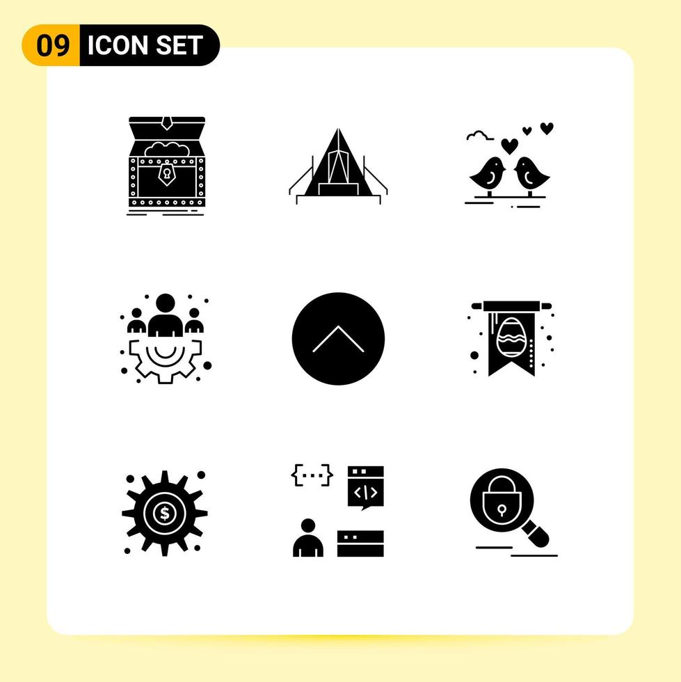 Set of 9 Modern UI Icons Symbols Signs for up management campsite group wedding Editable Vector Design Elements