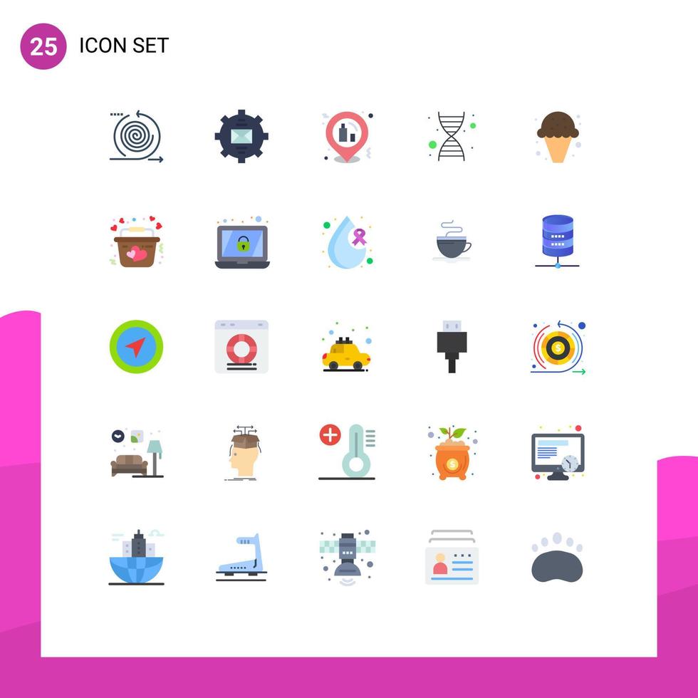 25 User Interface Flat Color Pack of modern Signs and Symbols of dessert genetics help dna party Editable Vector Design Elements