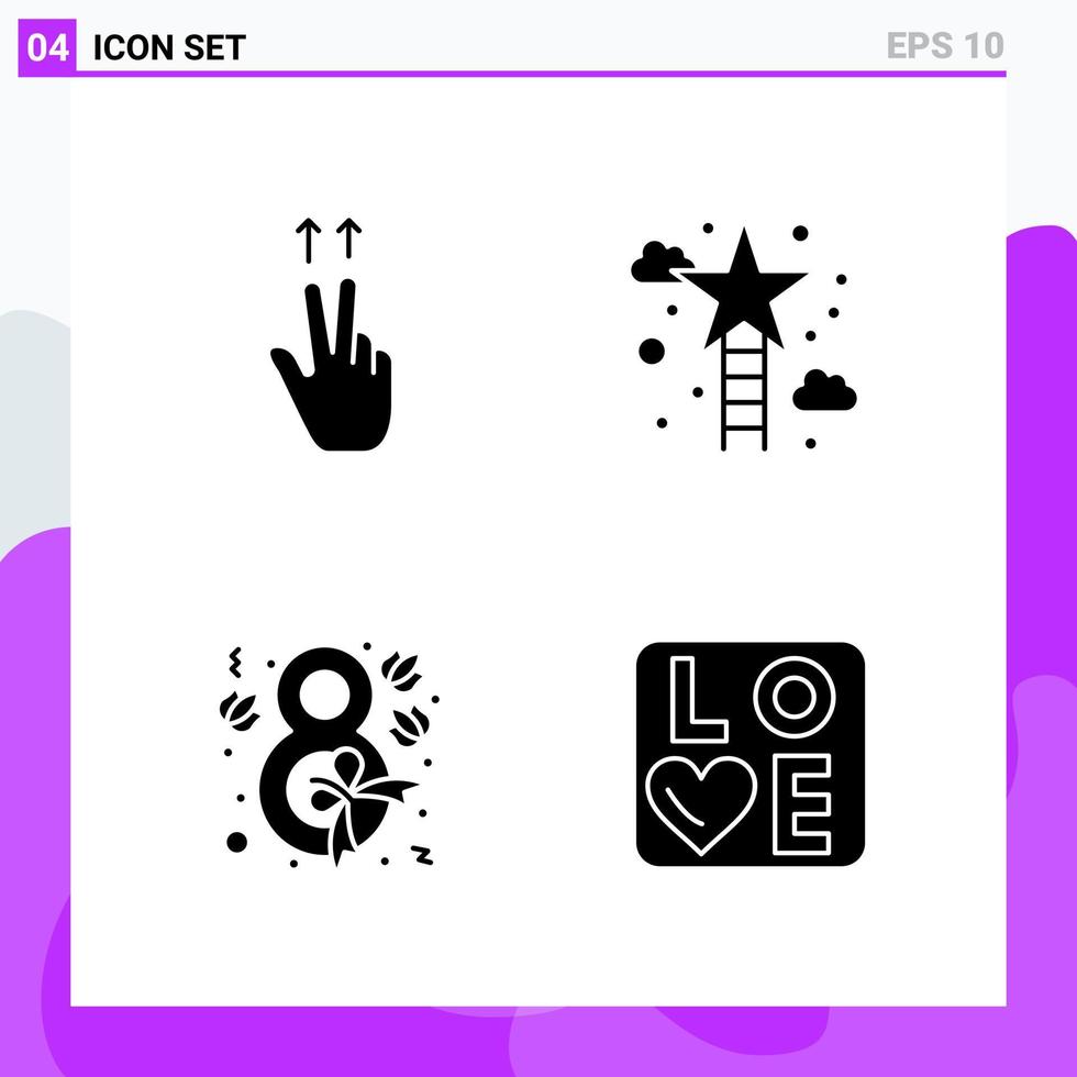 Set of 4 icons in solid style Creative Glyph Symbols for Website Design and Mobile Apps Simple Solid Icon Sign Isolated on White Background 4 Icons Creative Black Icon vector background