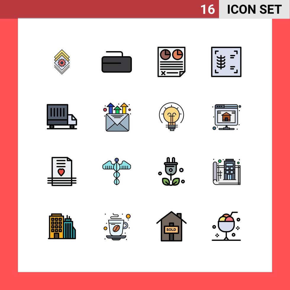 paquete de 16 líneas llenas de colores planos modernos, signos y símbolos para medios de impresión web, como datos de entrega de furgonetas, elementos de diseño de vectores creativos editables en el pecho de rayos x