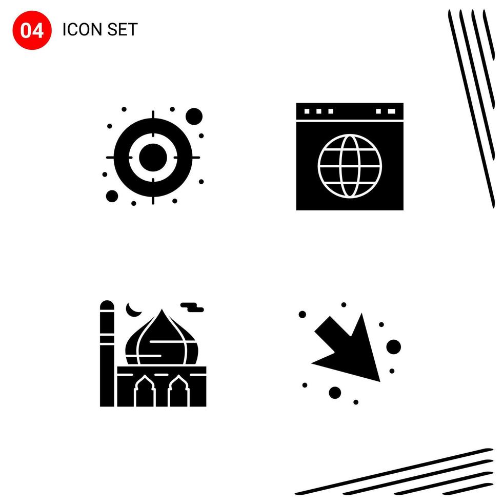 Collection of 4 Vector Icons in solid style Pixle Perfect Glyph Symbols for Web and Mobile Solid Icon Signs on White Background 4 Icons Creative Black Icon vector background