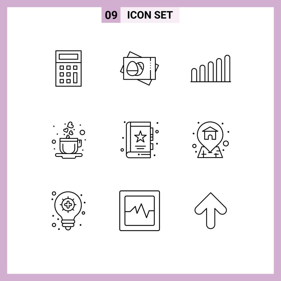 Pictogram Set of 9 Simple Outlines of address marketing signal business book Editable Vector Design Elements