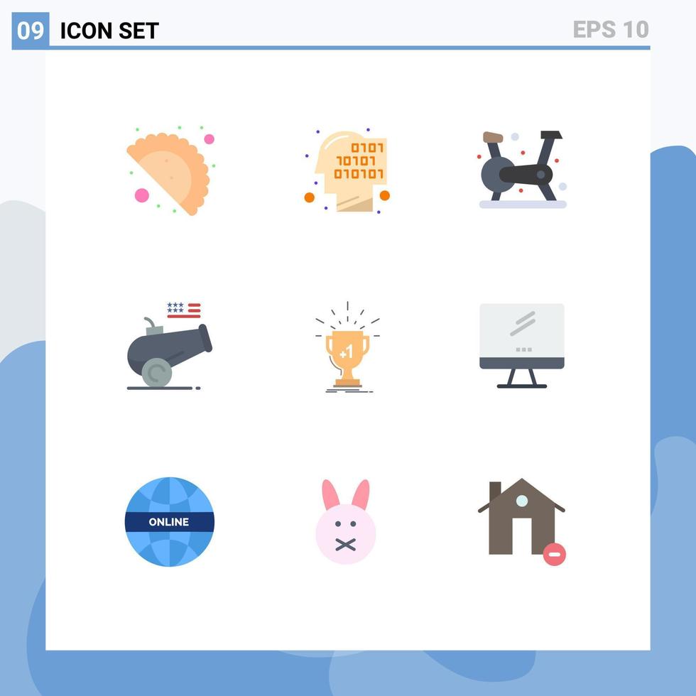 9 Flat Color concept for Websites Mobile and Apps win award exercise mortar cannon Editable Vector Design Elements