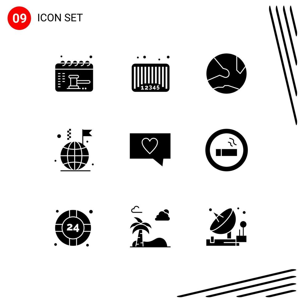 Group of 9 Solid Glyphs Signs and Symbols for flag business code world online Editable Vector Design Elements