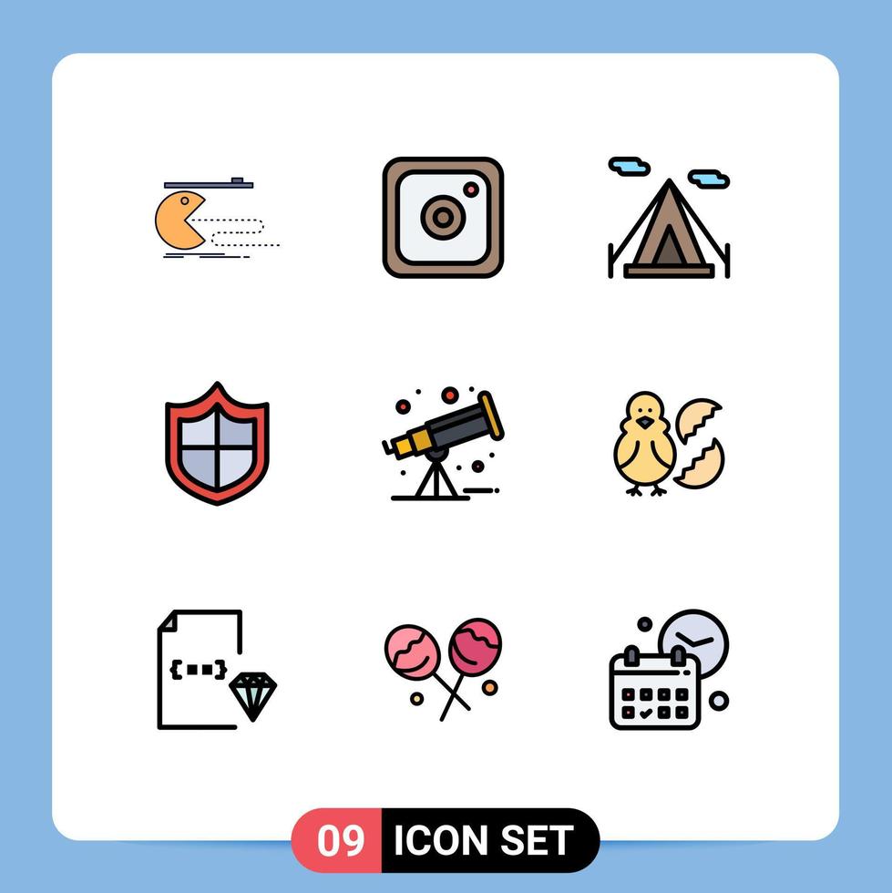 Stock Vector Icon Pack of 9 Line Signs and Symbols for egg space beach tent astronomy firewall Editable Vector Design Elements