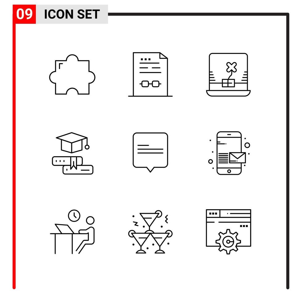 9 General Icons for website design print and mobile apps 9 Outline Symbols Signs Isolated on White Background 9 Icon Pack Creative Black Icon vector background