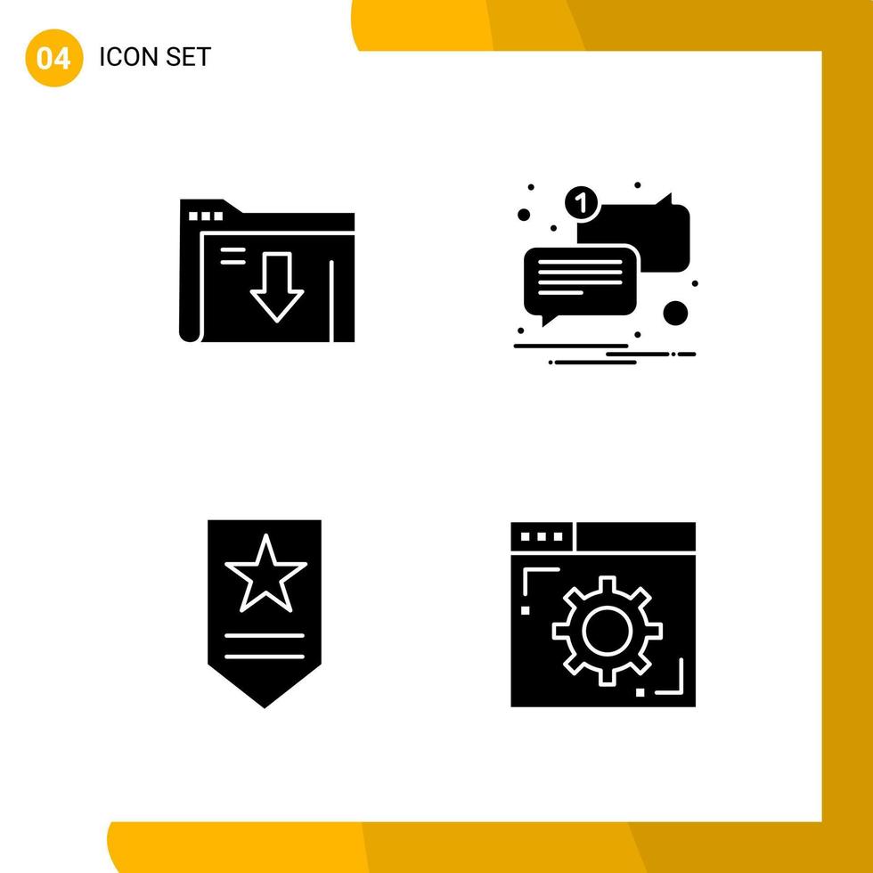 4 Icon Set Solid Style Icon Pack Glyph Symbols isolated on White Backgound for Responsive Website Designing Creative Black Icon vector background
