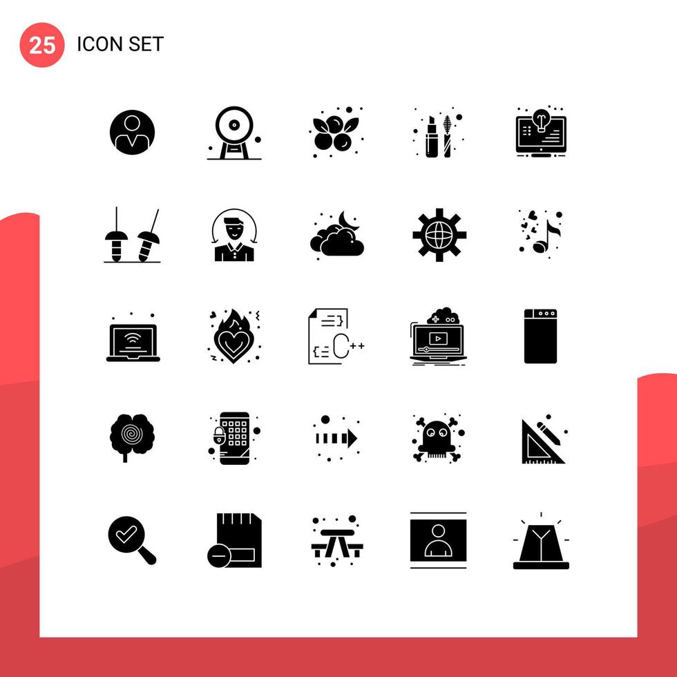 25 Universal Solid Glyphs Set for Web and Mobile Applications bulb liner london eye eye fruit Editable Vector Design Elements