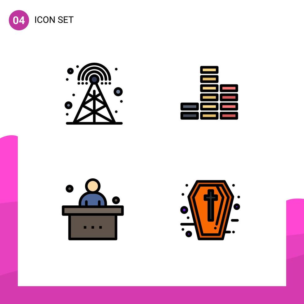 Set of 4 Modern UI Icons Symbols Signs for broadcasting school tower multimedia study Editable Vector Design Elements