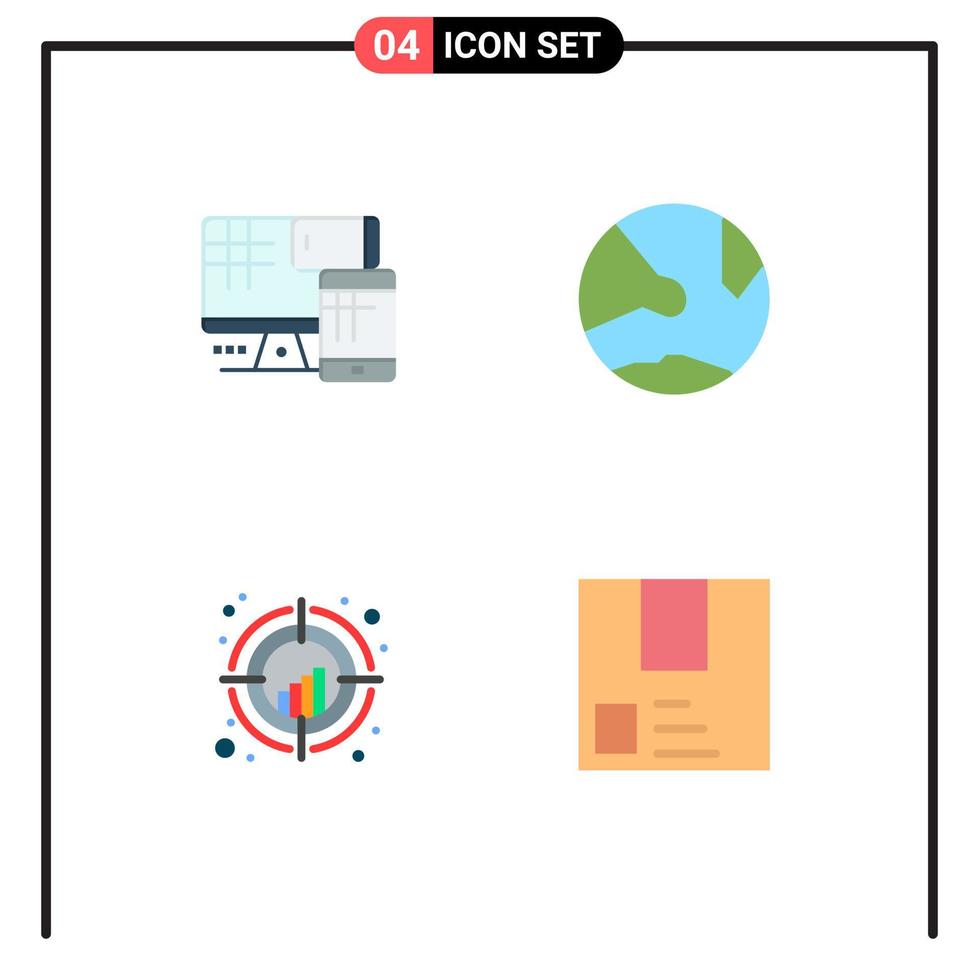 Group of 4 Modern Flat Icons Set for computer chart education network plot Editable Vector Design Elements