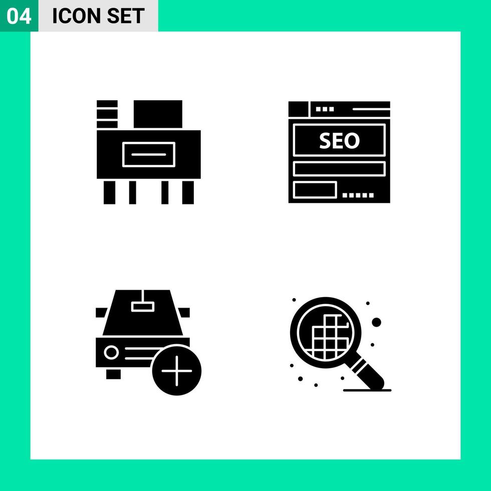 Pack of 4 Solid Style Icon Set Glyph Symbols for print Creative Signs Isolated on White Background 4 Icon Set Creative Black Icon vector background