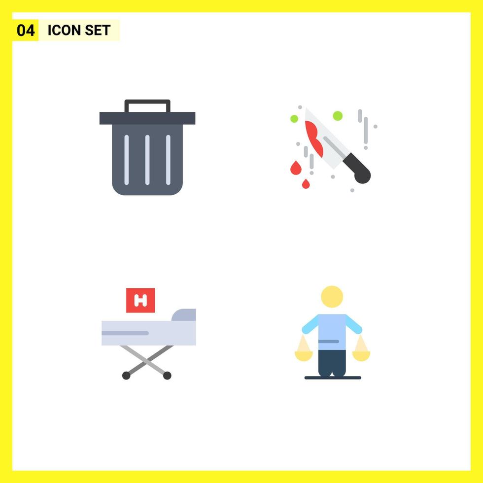 User Interface Pack of 4 Basic Flat Icons of recycling bin patent knife fitness court Editable Vector Design Elements