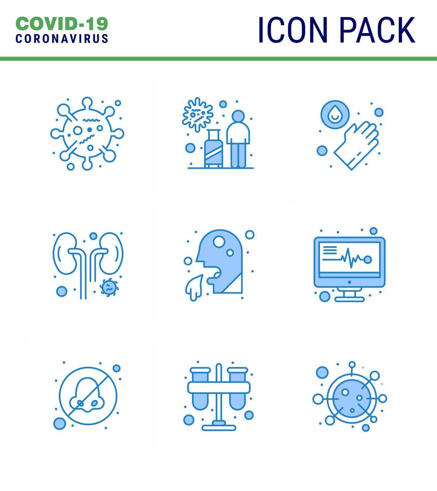 Coronavirus Precaution Tips icon for healthcare guidelines presentation 9 Blue icon pack such as cough kidney virus infection disease viral coronavirus 2019nov disease Vector Design Elements