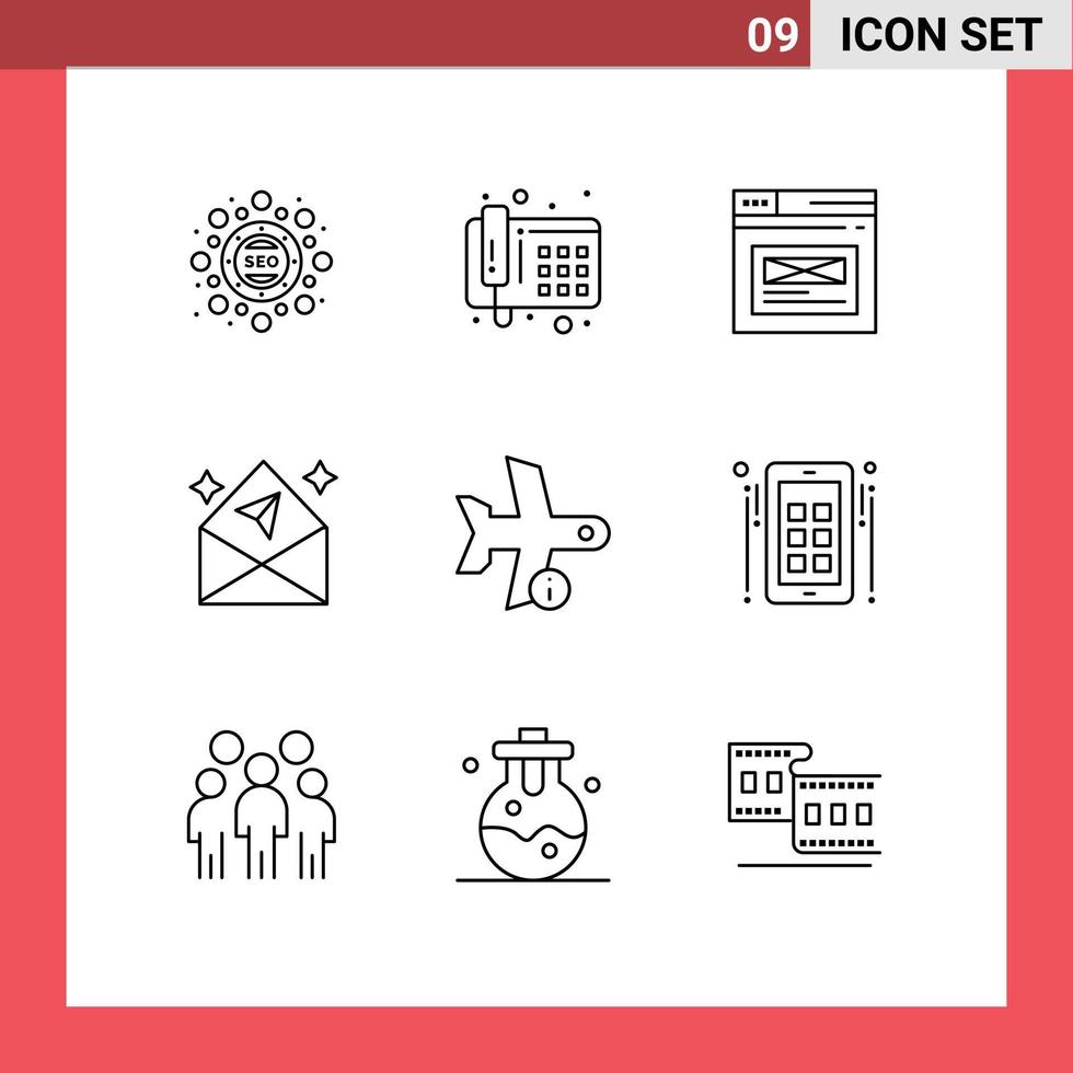 Pictogram Set of 9 Simple Outlines of info open page mail arrow Editable Vector Design Elements