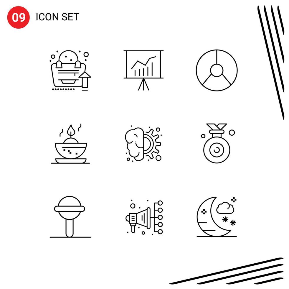 9 Thematic Vector Outlines and Editable Symbols of design candle in bowl business candle pie Editable Vector Design Elements