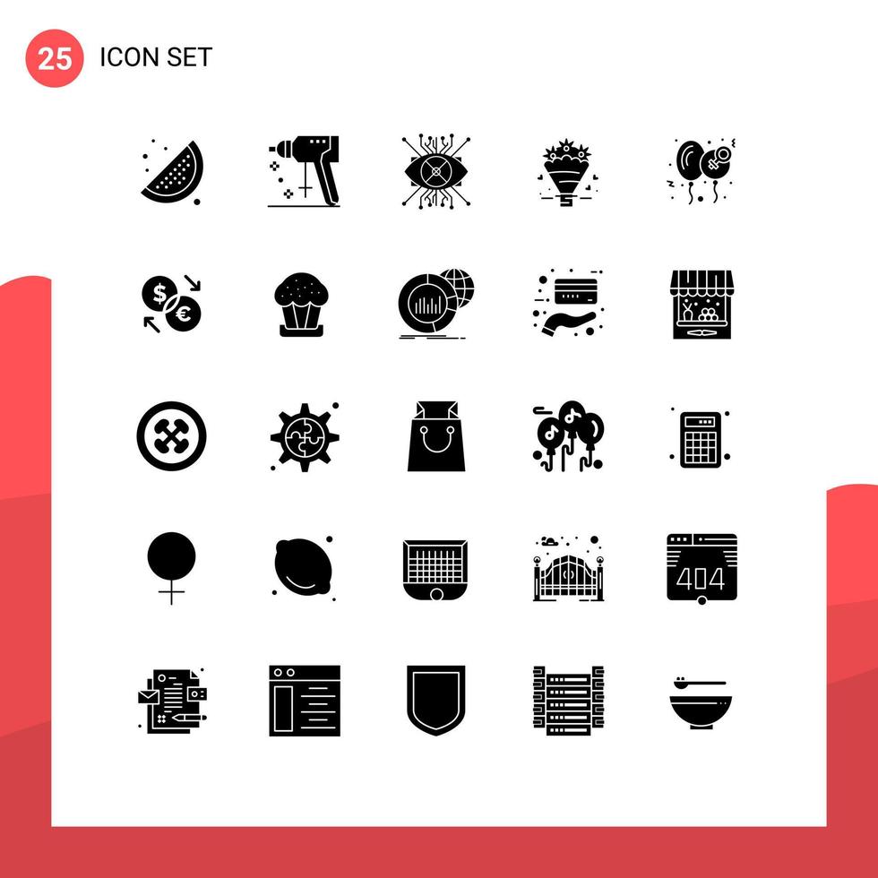 25 Universal Solid Glyph Signs Symbols of day wedding augmentation heart popcone Editable Vector Design Elements