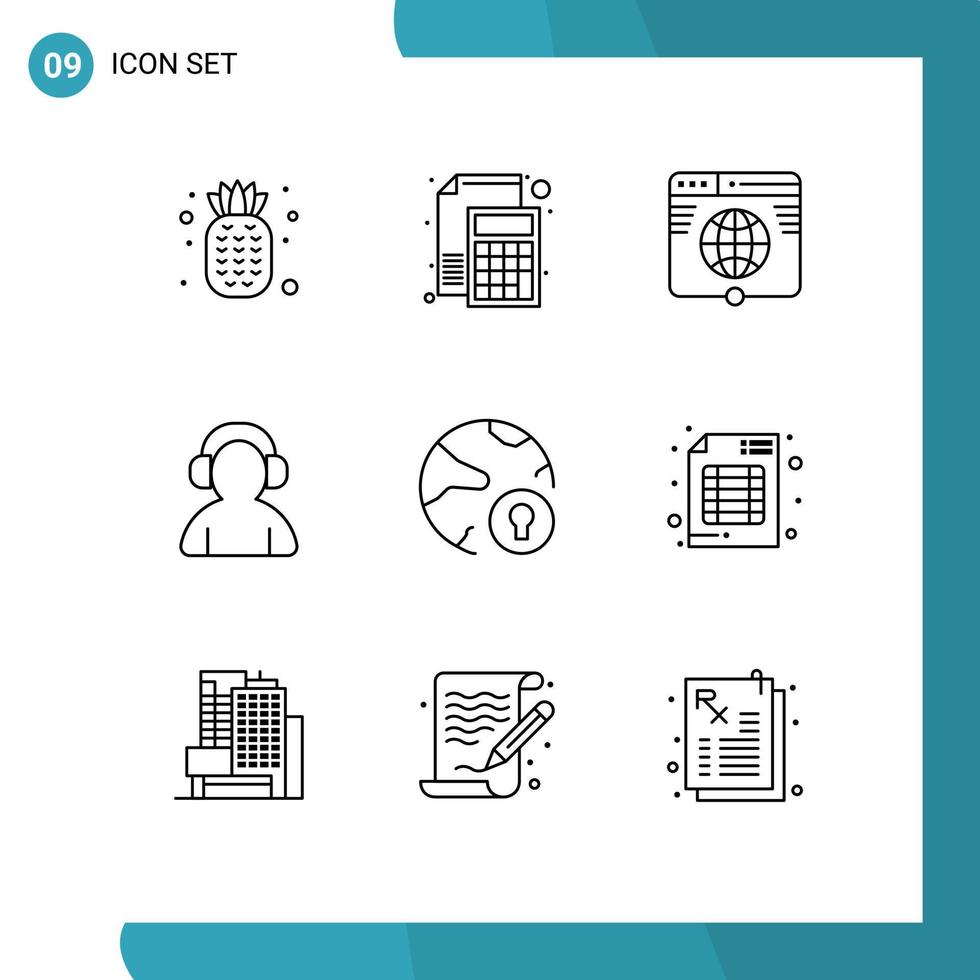 Set of 9 Modern UI Icons Symbols Signs for global man globe support website Editable Vector Design Elements