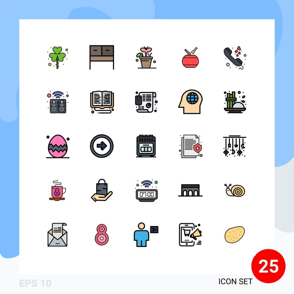 Modern Set of 25 Filled line Flat Colors Pictograph of communication chinese growth china drum Editable Vector Design Elements