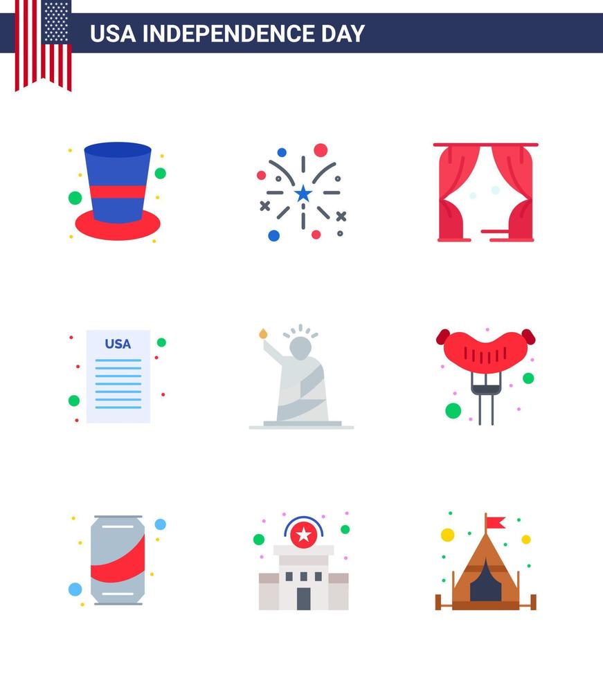 9 Flat Signs for USA Independence Day of landmarks entertainment democratic declaration Editable USA Day Vector Design Elements