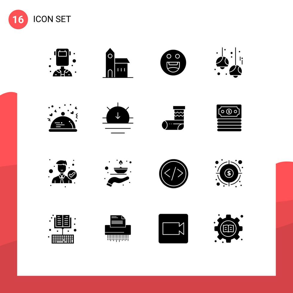Universal Icon Symbols Group of 16 Modern Solid Glyphs of dinner lamps monastery decoration bulb Editable Vector Design Elements