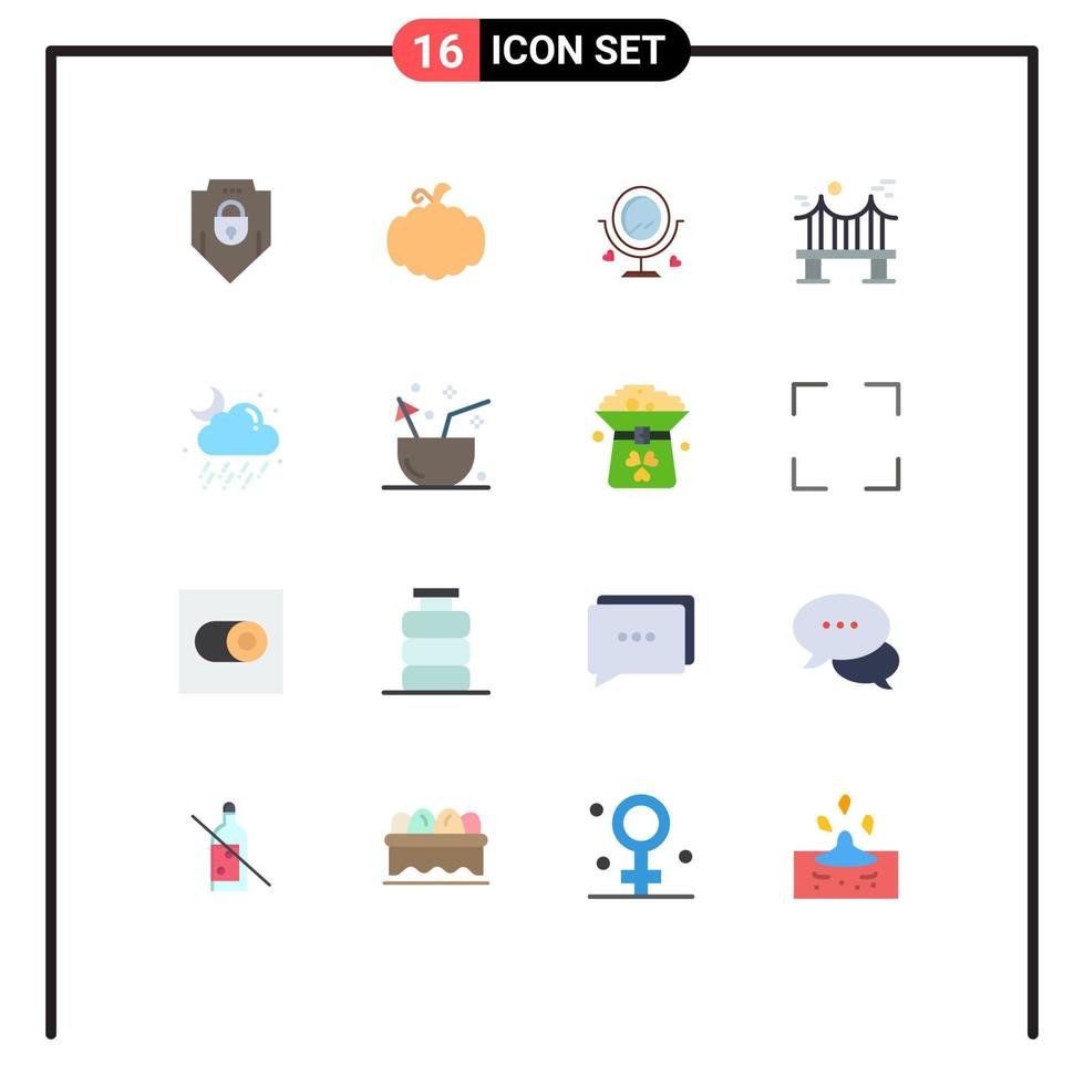 paquete de 16 signos y símbolos de colores planos modernos para medios de impresión web, como el metal merroir del río de la nube en un paquete editable de elementos de diseño de vectores creativos