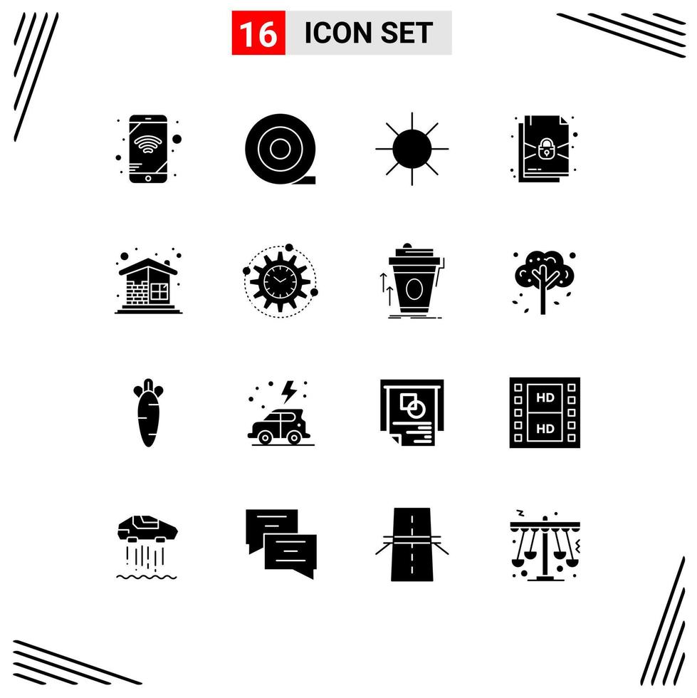 16 Universal Solid Glyphs Set for Web and Mobile Applications processing efficiency lock wall construction Editable Vector Design Elements