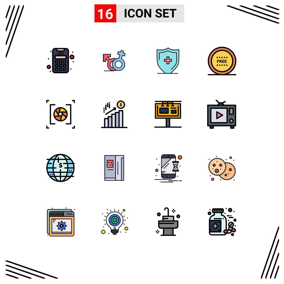 16 User Interface Flat Color Filled Line Pack of modern Signs and Symbols of aperture shop sign line ecommerce Editable Creative Vector Design Elements