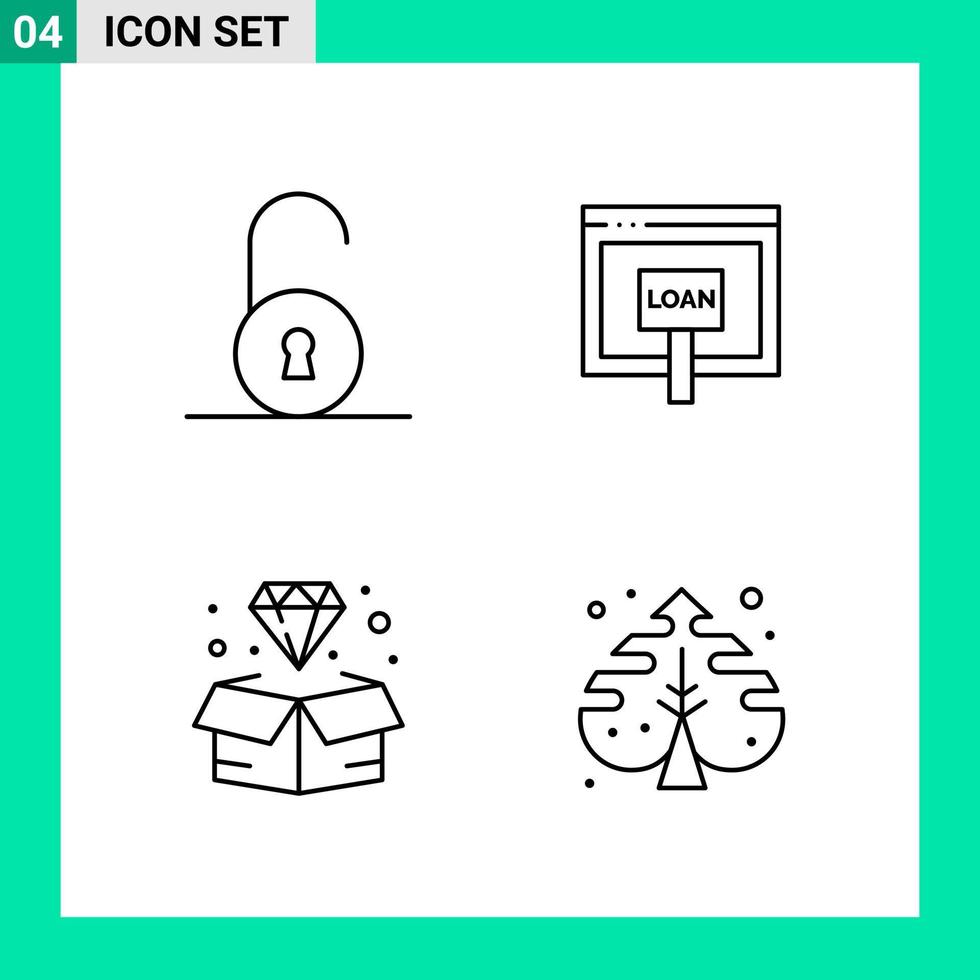 Pack of 4 Line Style Icon Set Outline Symbols for print Creative Signs Isolated on White Background 4 Icon Set Creative Black Icon vector background