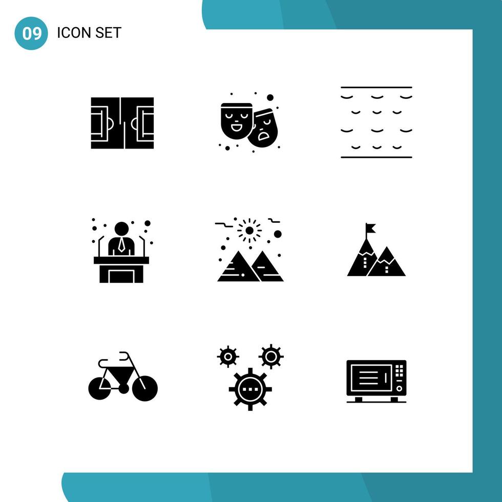 Group of 9 Solid Glyphs Signs and Symbols for sun planet sea business employee employee Editable Vector Design Elements