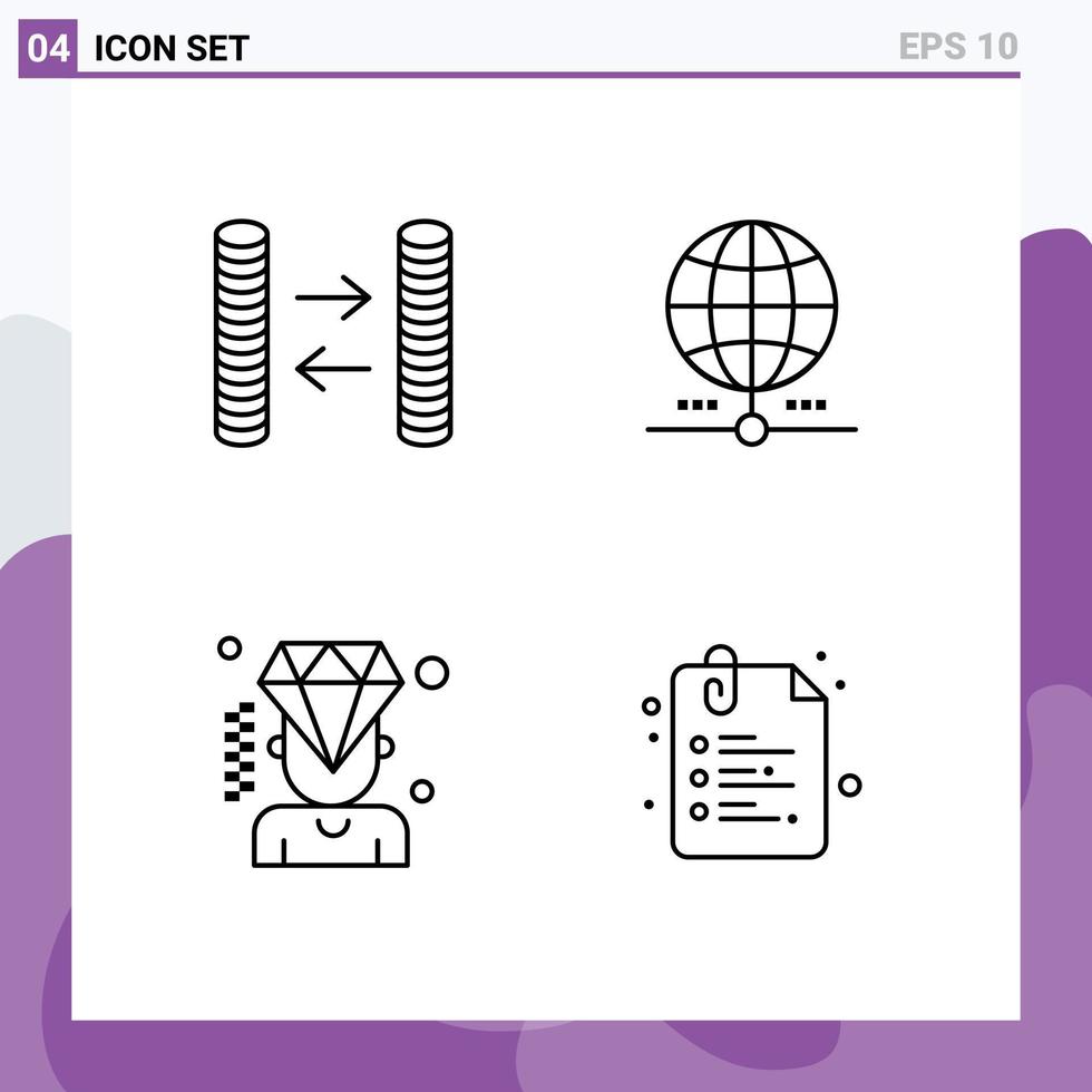 conjunto moderno de 4 colores planos y símbolos de línea de llenado, como elementos de diseño de vectores editables de membresía de datos terrestres de hombre de efectivo