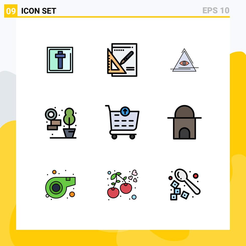 Modern Set of 9 Filledline Flat Colors Pictograph of shopping cart checkout eye plant home Editable Vector Design Elements