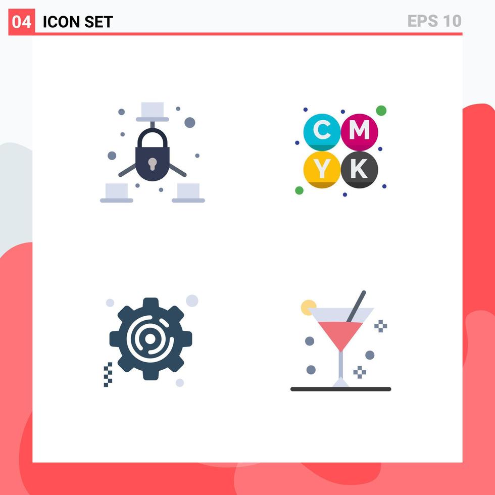 User Interface Pack of 4 Basic Flat Icons of communication setting security printing cocktail Editable Vector Design Elements