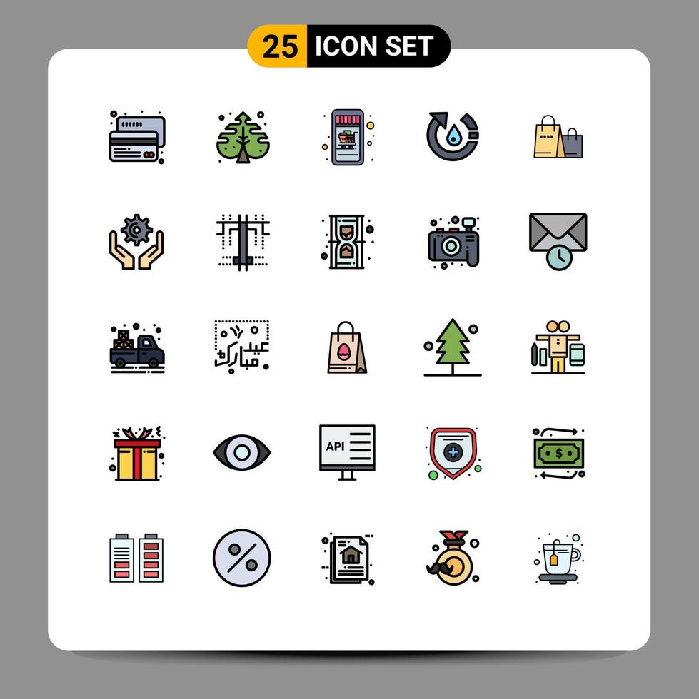 Universal Icon Symbols Group of 25 Modern Filled line Flat Colors of handbag recycle mobile shopping nature ecology Editable Vector Design Elements