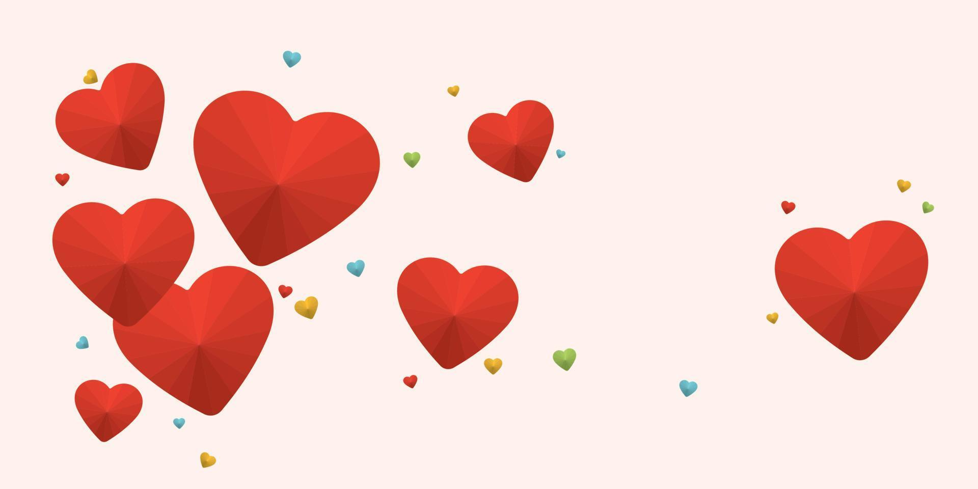 Group of red hearts with small colorful hearts have blank space. Valentine's day greeting card. Gift card, love party, invitation voucher design, poster template, place for text. vector