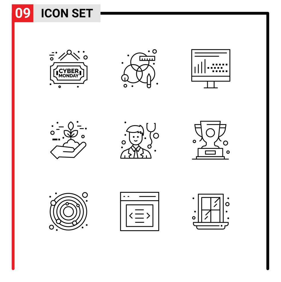 Set of 9 Modern UI Icons Symbols Signs for doctor green design eco protection Editable Vector Design Elements