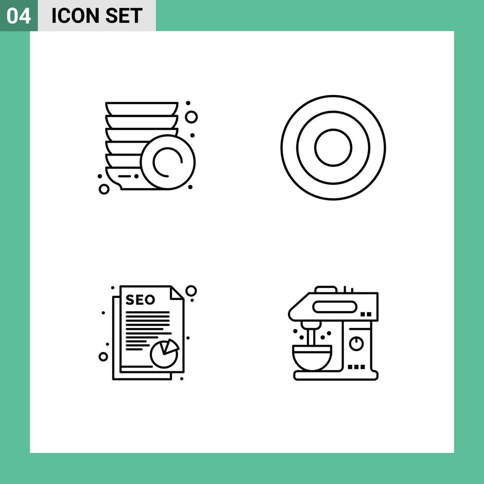 Line Pack of 4 Universal Symbols of kitchen seo basic user cafe Editable Vector Design Elements